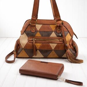 Gal Brown Nubuck Suede Leather Shoulder Bag, Dana Buchanan Wallet Bundle of 2